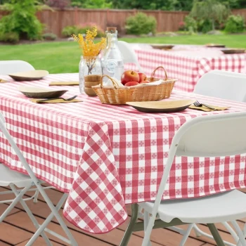 Choice 52" x 70" Burgundy Textured Gingham Vinyl Table Cover with Flannel Back