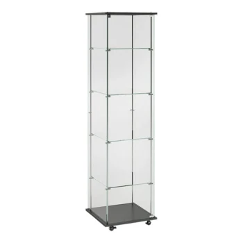 15 3/4" x 15 3/4" x 62" Square Frameless Glass 4-Shelf Display Showcase with Hinged Glass Door and Casters