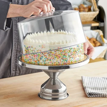 Choice 13" Stainless Steel Cake Stand with Clear Round Cover