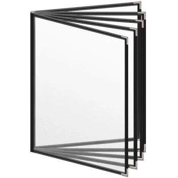 H. Risch, Inc. TE-10V Deluxe Sewn 8 1/2" x 11" Black 10 View Vinyl Menu Cover with Silver Smooth Corners and Matte Finish