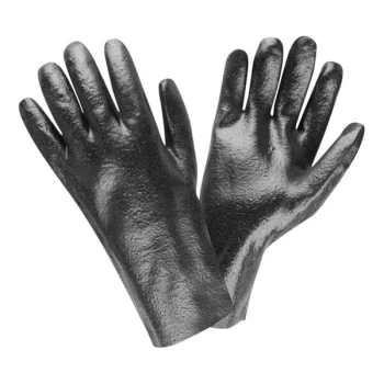 Cordova Black 12" Rough PVC Gloves with Interlock Lining - Large - Pair - 12/Pack