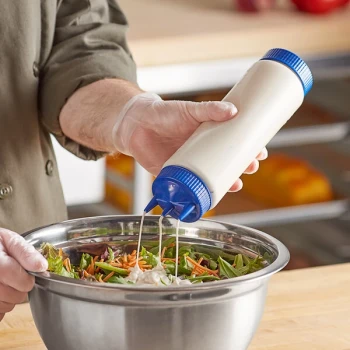 Vollrath Traex® 24 oz. Clear FIFO Squeeze Dispenser with Blue Tri Tip™ Cap and Base Cap