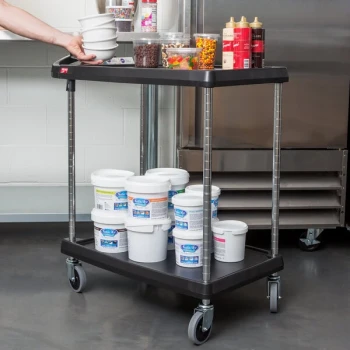 Metro myCart MY1627-24BL Black Utility Cart with Two Shelves and Chrome Posts - 18" x 32"