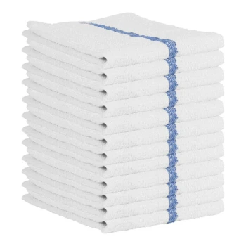 Hospeco Qwick Wick 16" x 19" 30 oz. Blue-Striped Terry Cloth Bar Towel - 60/Case