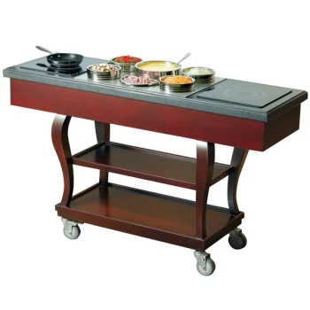 Bon Chef 50065 Traditional 62" x 20" x 37" Mobile Wood Induction Range Cart - 240V