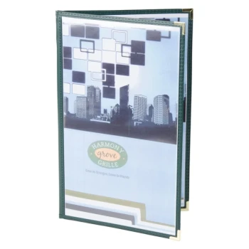 Menu Solutions SE310D-GREEN 8 1/2" x 14" Green Double Panel Menu Jacket with 4 Views