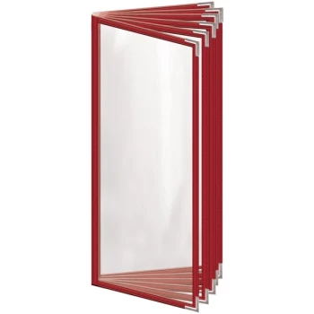 H. Risch, Inc. TE-12V Deluxe Sewn 4 1/4" x 11" Red 12 View Vinyl Menu Cover with Silver Smooth Corners and Gloss Finish