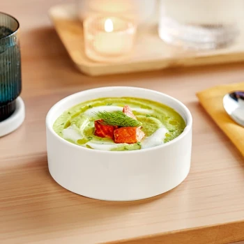 Acopa Lore 12 oz. Bright White Raised Rim Porcelain Bowl - Sample