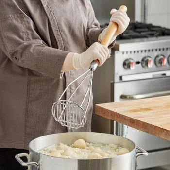 Choice 24" Chrome-Plated Round-Faced Potato Masher with Wood Handle
