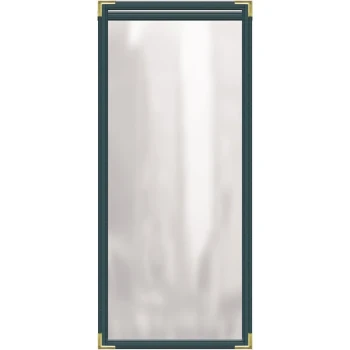 H. Risch, Inc. TES Deluxe Sewn 5 1/2" x 17" Green 2 View Vinyl Menu Cover with Gold Smooth Corners and Gloss Finish
