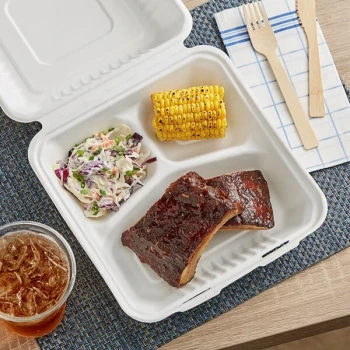 EcoChoice 9" x 9" x 3" White Plant Fiber 3 Compartment Takeout Container - 200/Case