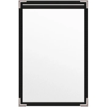 H. Risch, Inc. TES Deluxe Sewn 5 1/2" x 8 1/2" Black 2 View Vinyl Menu Cover with Silver Smooth Corners and Matte Finish
