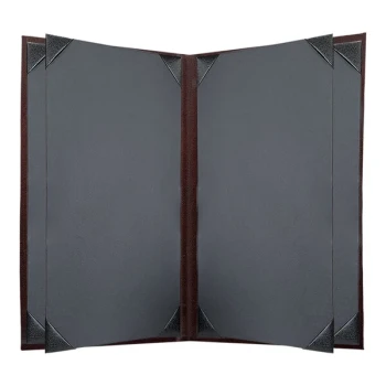 H. Risch, Inc. 8 1/2" x 14" Wine Tuxedo Leather Customizable 6 View Menu Cover with Picture Corners