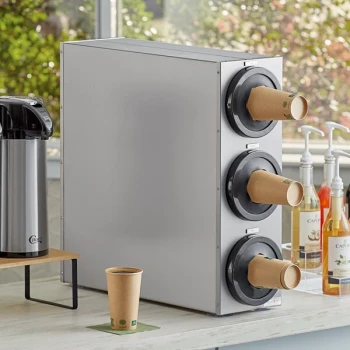 KleanTake by ServSense Stainless Steel Countertop 8-44 oz. Cup Dispenser Cabinet - 3 Slots