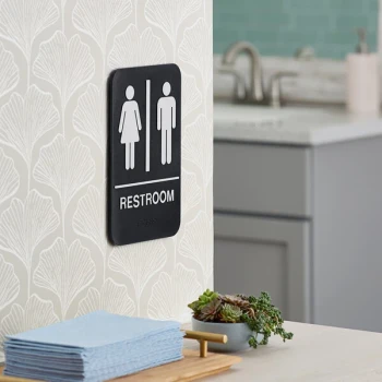 Lavex Black / White Plastic Unisex Restroom Sign with Braille