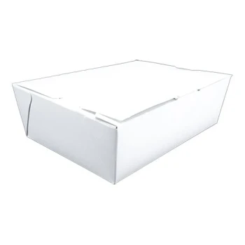 Southern Champion ChampPak Classic 7 3/4" x 5 1/2" x 2 1/2" Customizable White Microwaveable Folded Paper #3 Take-Out Container - 200/Case