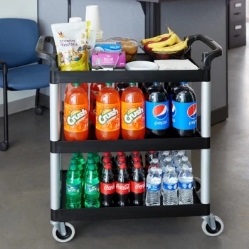 Cambro BC331KD110 Black Three Shelf Utility Cart (Unassembled) - 32 7/8" x 16 1/4" x 38"