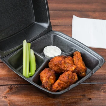 Dart 85HTB3R 8" x 8" x 3" Black Foam 3 Compartment Square Take Out Container with Perforated Hinged Lid - 200/Case