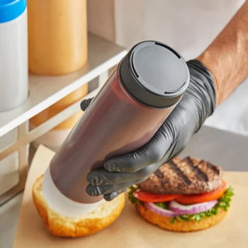 TableCraft 63FCAPBK Solid Black End Cap for Inverted or Squeeze Bottles with a 63 mm Opening - 12/Pack