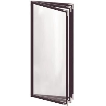 H. Risch, Inc. TETB Deluxe Sewn 4 1/4" x 11" Brown 6 View Vinyl Menu Cover with Silver Smooth Corners and Gloss Finish
