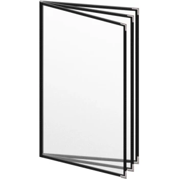 H. Risch, Inc. TETB Deluxe Sewn 8 1/2" x 14" Black 6 View Vinyl Menu Cover with Silver Smooth Corners and Matte Finish