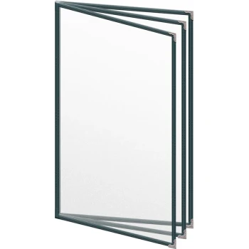H. Risch, Inc. TETB Deluxe Sewn 8 1/2" x 14" Green 6 View Vinyl Menu Cover with Silver Decorative Corners and Matte Finish