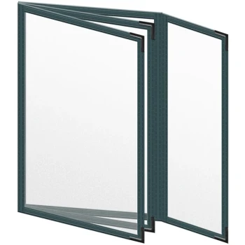 H. Risch, Inc. TETBQ Deluxe Sewn 5 1/2" x 8 1/2" Green 8 View Vinyl Menu Cover with Black Smooth Corners and Matte Finish