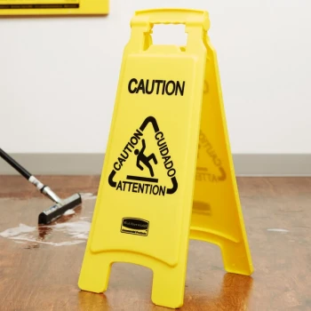 Rubbermaid® FG611200YEL 25" Yellow Double Sided Multi-Lingual Caution Wet Floor Sign