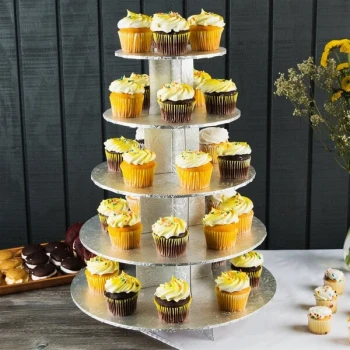 Enjay CS-5T-SILVER 5-Tier Disposable Silver Cupcake Treat Stand - 6/Case