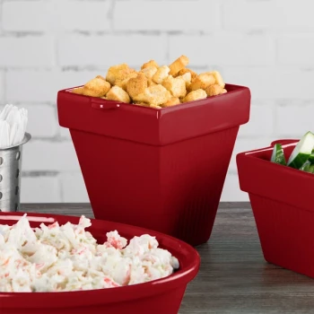 TableCraft CW1470R 2 Qt. Red Cast Aluminum Square Condiment Bowl