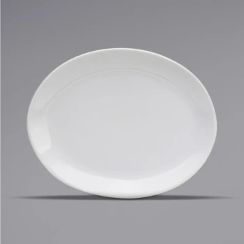 Oneida Buffalo Bright White Ware by 1880 Hospitality F8000000331 8" x 6 1/4" Oval Porcelain Coupe Platter - 36/Case