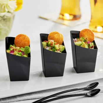 Choice 2.5 oz. Black Plastic Mini Angled Appetizer Cup - 200/Case
