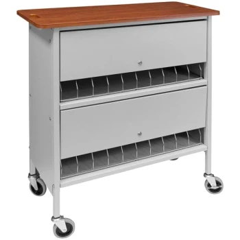 Omnimed Artisan Series Light Gray 20-Binder Closed Cart with Locking Doors and Cherry Wood Top 265620-LGX