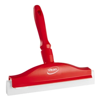 Vikan 77514 9 13/16" Red Double Blade Rubber Hand Squeegee with Plastic Frame and Replacement Cassette