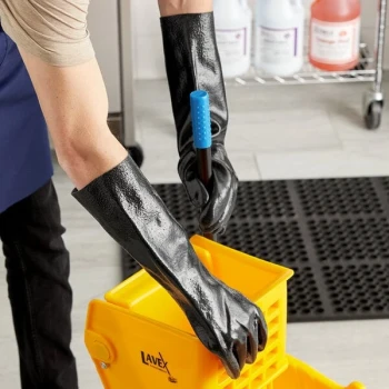 Cordova Black 18" PVC Gloves with Interlock Lining - One Size Fits Most - Pair - 12/Pack