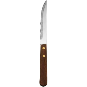 Delco Econoline by 1880 Hospitality B615KSSF 8 1/2" Stainless Steel Steak Knife with Wood Handle - 36/Case