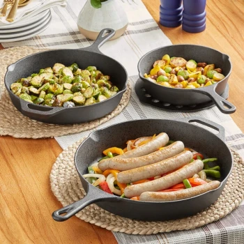 Valor 3-Piece Pre-Seasoned Cast Iron Skillet Set - Includes 8", 10 1/4", and 12" Skillets