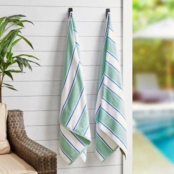 Hospeco Aston & Arden 35" x 70" Green / Blue Stripes Ring-Spun 100% Cotton Pool Towel - 25 lb.