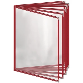 H. Risch, Inc. TE-12V Deluxe Sewn 8 1/2" x 11" Red 12 View Vinyl Menu Cover with Silver Decorative Corners and Gloss Finish