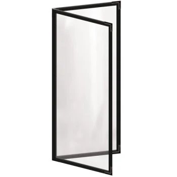 H. Risch, Inc. TED Deluxe Sewn 4 1/4" x 11" Black 4 View Menu Cover with Black Smooth Corners and Gloss Finish