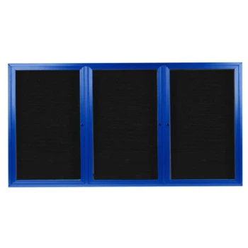 Aarco ADC4896-3B 48" x 96" Enclosed Hinged Locking 3 Door Powder Coated Blue Aluminum Indoor Message Center with Black Letter Board