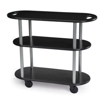 Geneva 36204-08 Oval 3 Shelf Laminate Table Side Service Cart with Handle Cutouts and Ebony Wood Finish - 16" x 42 3/8" x 35 1/4