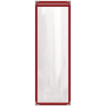 H. Risch, Inc. TES Deluxe Sewn 4 1/4" x 14" Red 2 View Vinyl Menu Cover with Silver Decorative Corners and Gloss Finish