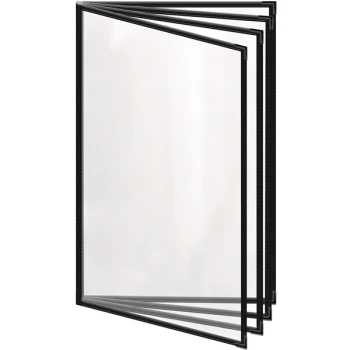 H. Risch, Inc. TEDD Deluxe Sewn 8 1/2" x 14" Black 8 View Menu Cover with Black Smooth Corners and Gloss Finish