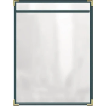 H. Risch, Inc. TES Deluxe Sewn 8 1/2" x 11" Green 2 View Vinyl Menu Cover with Gold Smooth Corners and Gloss Finish
