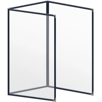 H. Risch, Inc. TET Deluxe Sewn 8 1/2" x 14" Blue 6 View Foldout Vinyl Menu Cover With Silver Decorative Corners and Matte Finish