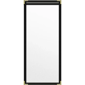 H. Risch, Inc. TES Deluxe Sewn 5 1/2" x 17" Black 2 View Vinyl Menu Cover with Gold Smooth Corners and Matte Finish