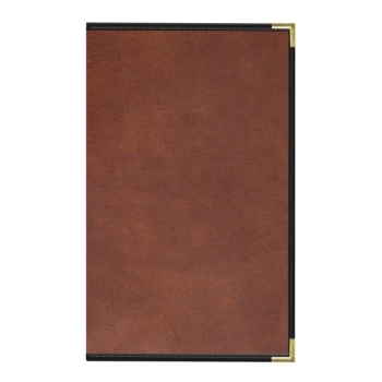 H. Risch, Inc. 8 1/2" x 14" Brown Tuxedo Leather Customizable 4 View Menu Cover with Interior Pockets