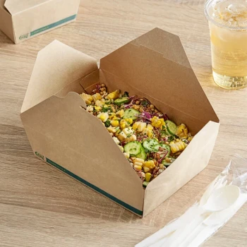 EcoChoice Kraft PLA Lined Compostable #2 Take-Out Container 7 3/4" x 5 1/2" x 1 7/8" - 200/Case