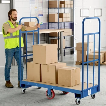Lavex 24" x 60" 2,000 lb. Heavy-Duty Wood Blue U-Boat Utility Cart